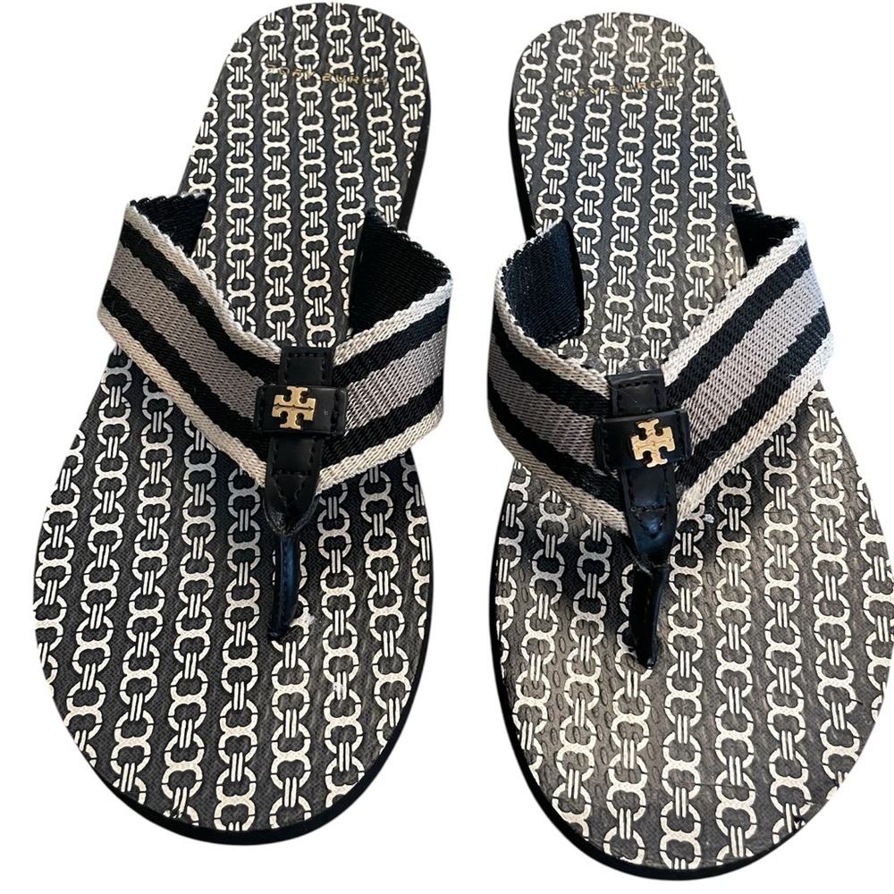 Tory Burch Gemini Link Black and Gray Sandals